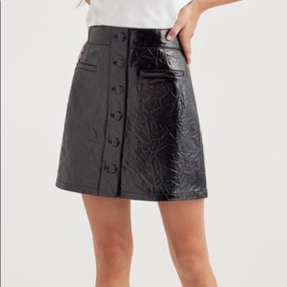 7 For All Mankind Patent Leather Button Front Skirt